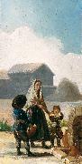 Francisco de Goya A woman and two children by a fountain oil painting artist